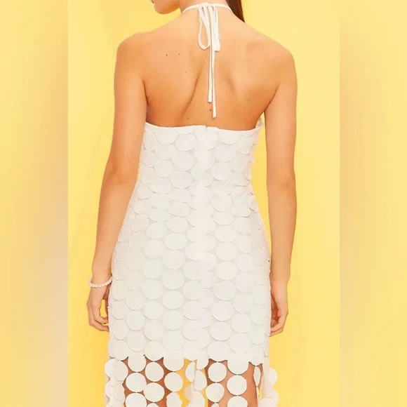 NWT Mainstrip Halter Circle Fringe Crochet White Midi Dress. Size Large - Picture 7 of 12